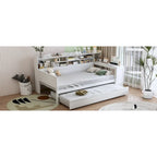 Lit de repos jumeau avec lit gigogne, bureau et étagères de rangement | Pin et MDF | 158 kg | Naturel