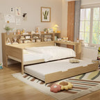 Lit de repos jumeau avec lit gigogne, bureau et étagères de rangement | Pin et MDF | 158 kg | Naturel