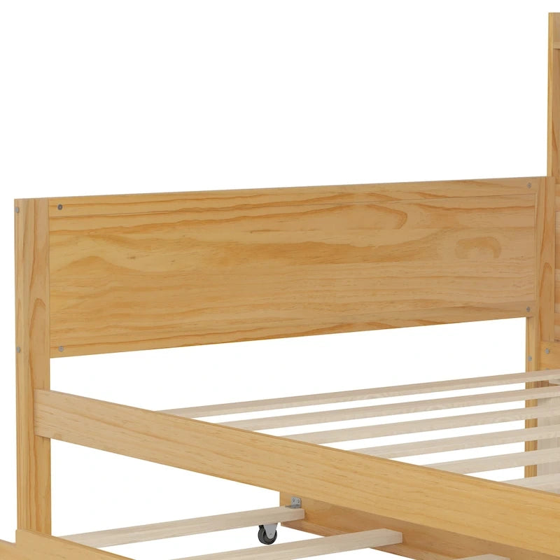 Lit de repos jumeau avec lit gigogne, bureau et étagères de rangement | Pin et MDF | 158 kg | Naturel