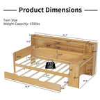 Lit de repos jumeau avec lit gigogne, bureau et étagères de rangement | Pin et MDF | 158 kg | Naturel