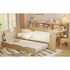 Lit de repos jumeau avec lit gigogne, bureau et étagères de rangement | Pin et MDF | 158 kg | Naturel