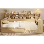 Lit de repos jumeau avec lit gigogne, bureau et étagères de rangement | Pin et MDF | 158 kg | Naturel