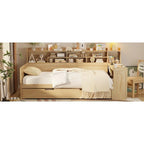 Lit de repos jumeau avec lit gigogne, bureau et étagères de rangement | Pin et MDF | 158 kg | Naturel