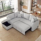 Canapé d'angle convertible en L, canapé inclinable avec 2 ports USB, 2 prises de courant et pouf de rangement mobile