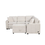 Canapé d'angle convertible en L, canapé inclinable avec 2 ports USB, 2 prises de courant et pouf de rangement mobile