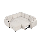 Canapé d'angle convertible en L, canapé inclinable avec 2 ports USB, 2 prises de courant et pouf de rangement mobile