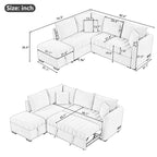 Canapé d'angle convertible en L, canapé inclinable avec 2 ports USB, 2 prises de courant et pouf de rangement mobile