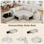Canapé d'angle convertible en L, canapé inclinable avec 2 ports USB, 2 prises de courant et pouf de rangement mobile