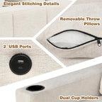Canapé d'angle convertible en L, canapé inclinable avec 2 ports USB, 2 prises de courant et pouf de rangement mobile