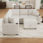 Canapé d'angle convertible en L, canapé inclinable avec 2 ports USB, 2 prises de courant et pouf de rangement mobile