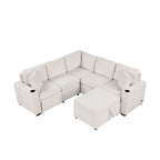 Canapé d'angle convertible en L, canapé inclinable avec 2 ports USB, 2 prises de courant et pouf de rangement mobile