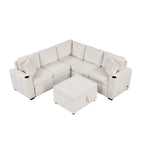 Canapé d'angle convertible en L, canapé inclinable avec 2 ports USB, 2 prises de courant et pouf de rangement mobile