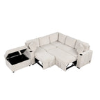 Canapé d'angle convertible en L, canapé inclinable avec 2 ports USB, 2 prises de courant et pouf de rangement mobile