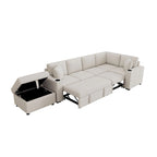Canapé d'angle convertible en L, canapé inclinable avec 2 ports USB, 2 prises de courant et pouf de rangement mobile