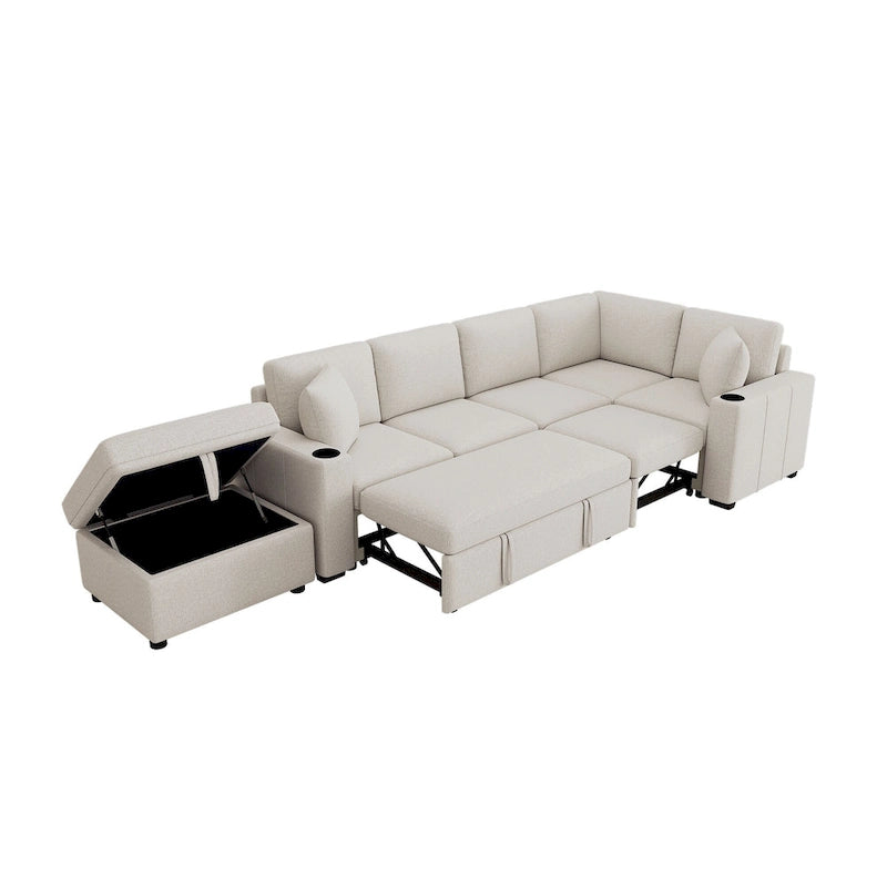 Canapé d'angle convertible en L, canapé inclinable avec 2 ports USB, 2 prises de courant et pouf de rangement mobile