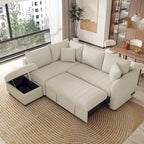 Canapé d'angle convertible en L, canapé inclinable avec 2 ports USB, 2 prises de courant et pouf de rangement mobile