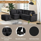 Canapé d'angle convertible en L, canapé inclinable avec 2 ports USB, 2 prises de courant et pouf de rangement mobile