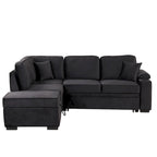 Canapé d'angle convertible en L, canapé inclinable avec 2 ports USB, 2 prises de courant et pouf de rangement mobile