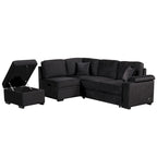 Canapé d'angle convertible en L, canapé inclinable avec 2 ports USB, 2 prises de courant et pouf de rangement mobile