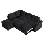 Canapé d'angle convertible en L, canapé inclinable avec 2 ports USB, 2 prises de courant et pouf de rangement mobile
