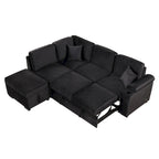 Canapé d'angle convertible en L, canapé inclinable avec 2 ports USB, 2 prises de courant et pouf de rangement mobile