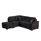 Canapé d'angle convertible en L, canapé inclinable avec 2 ports USB, 2 prises de courant et pouf de rangement mobile