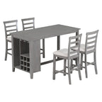 Ensemble de salle à manger multifonctionnel à hauteur de comptoir, table de bar de cuisine avec 9 compartiments à vin et porte-verres à vin pour la cuisine