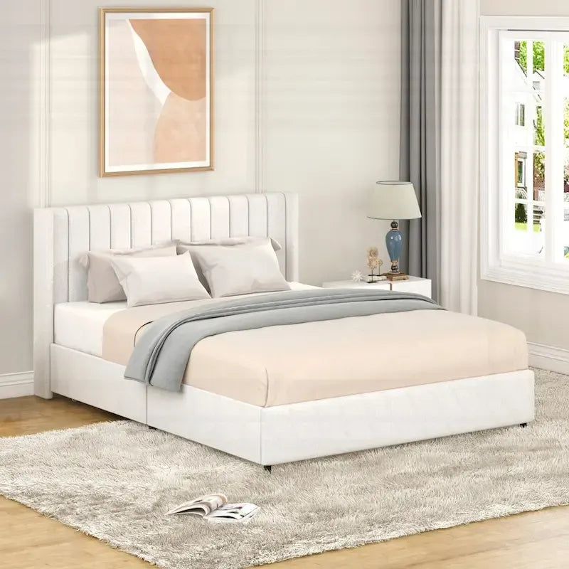 Lit plateforme capitonné de luxe avec deux tiroirs de rangement pour un confort ultime