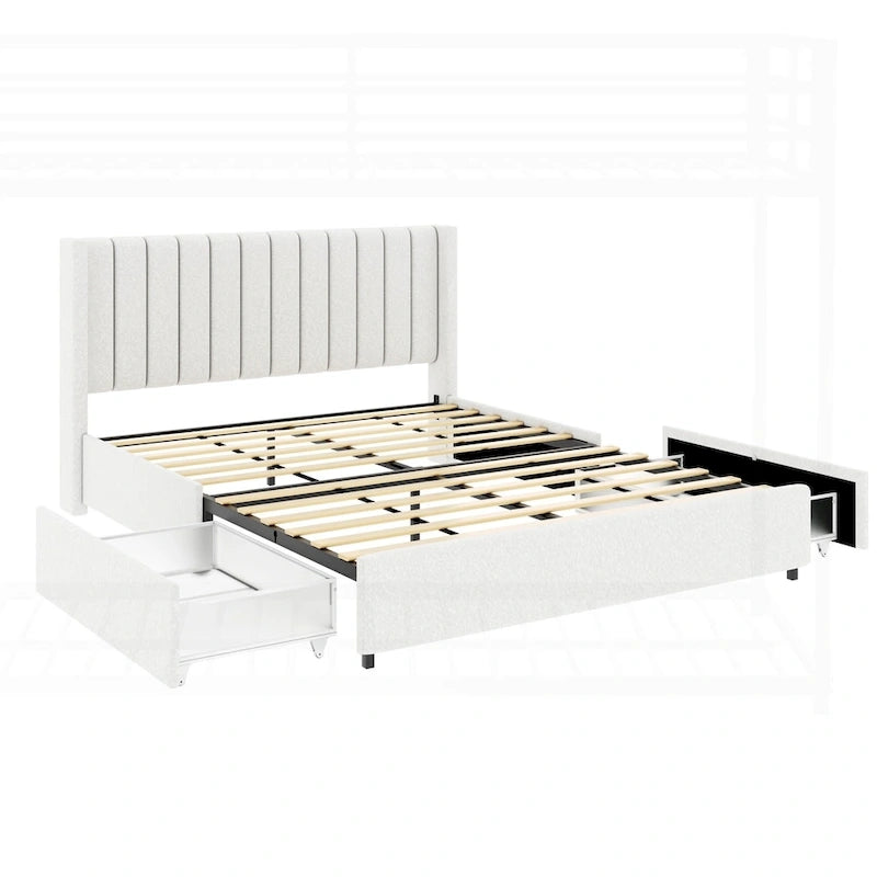 Lit plateforme capitonné de luxe avec deux tiroirs de rangement pour un confort ultime