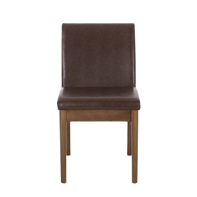Chaise de salle à manger sans accoudoirs, Hévéa au grain naturel, Similicuir marron