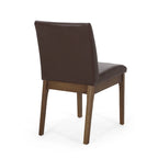 Chaise de salle à manger sans accoudoirs, Hévéa au grain naturel, Similicuir marron