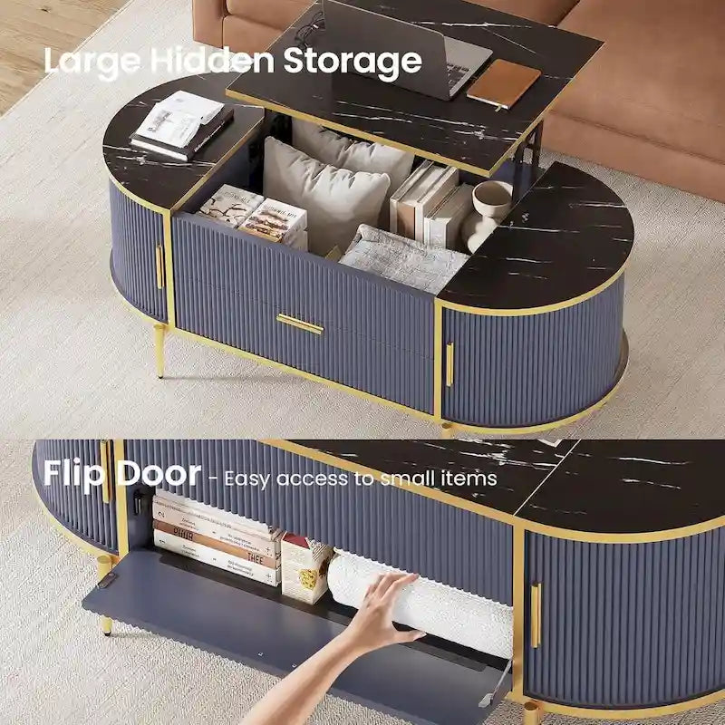Table basse relevable Compartiment de rangement Porte de grange