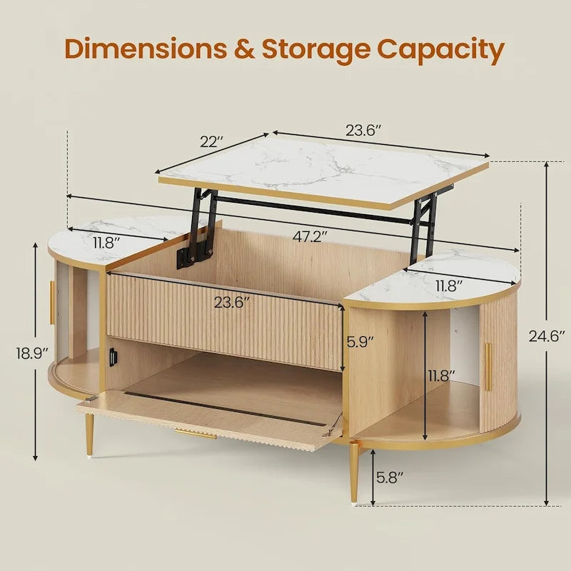 Table basse relevable Compartiment de rangement Porte de grange