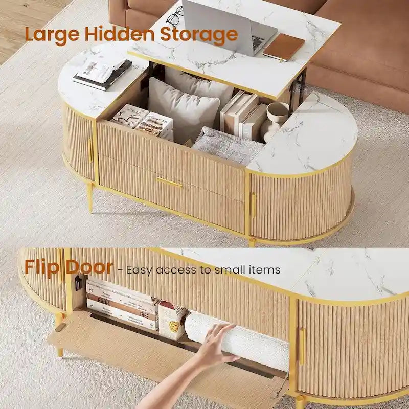 Table basse relevable Compartiment de rangement Porte de grange