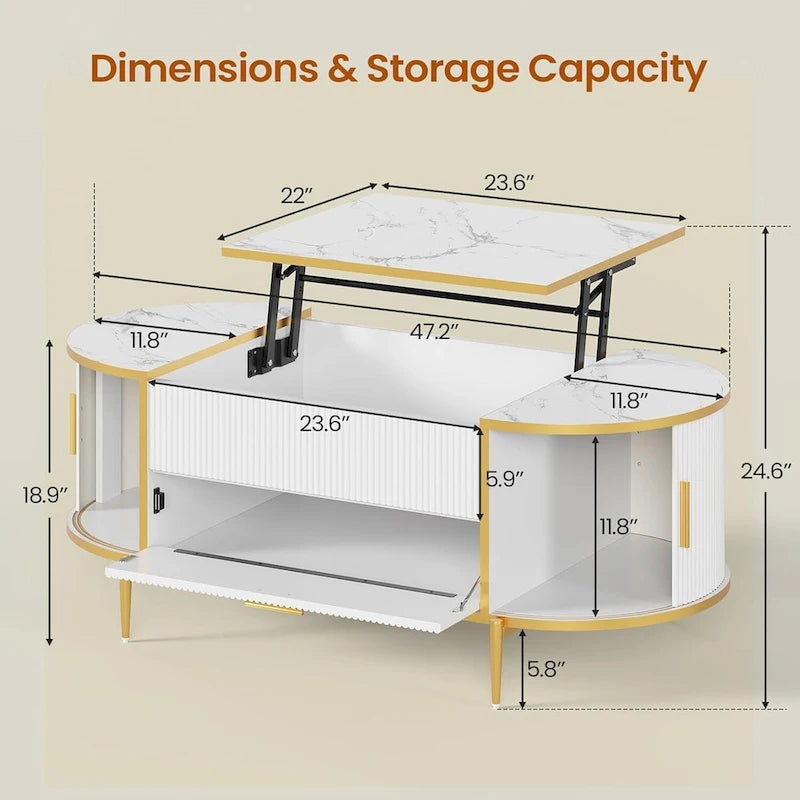 Table basse relevable Compartiment de rangement Porte de grange