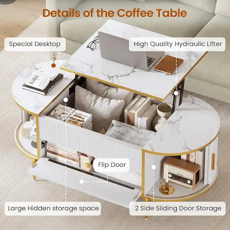 Table basse relevable Compartiment de rangement Porte de grange