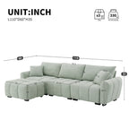 Canapé d'angle en tissu bouclé avec pouf mobile
