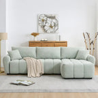 Canapé d'angle en tissu bouclé avec pouf mobile