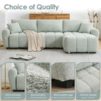 Canapé d'angle en tissu bouclé avec pouf mobile