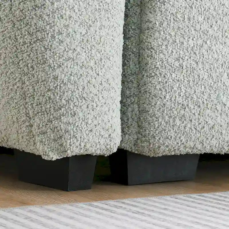Canapé d'angle en tissu bouclé avec pouf mobile