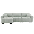 Canapé d'angle en tissu bouclé avec pouf mobile