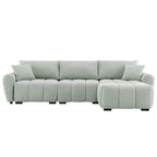 Canapé d'angle en tissu bouclé avec pouf mobile