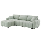 Canapé d'angle en tissu bouclé avec pouf mobile