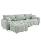 Canapé d'angle en tissu bouclé avec pouf mobile