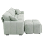 Canapé d'angle en tissu bouclé avec pouf mobile