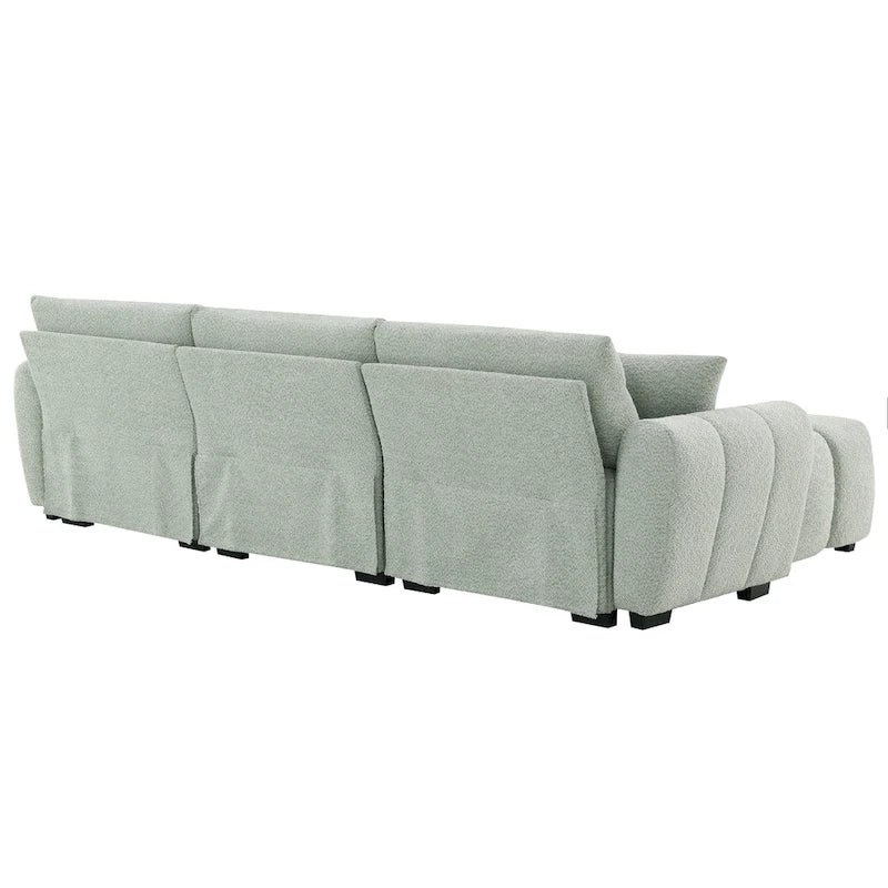 Canapé d'angle en tissu bouclé avec pouf mobile