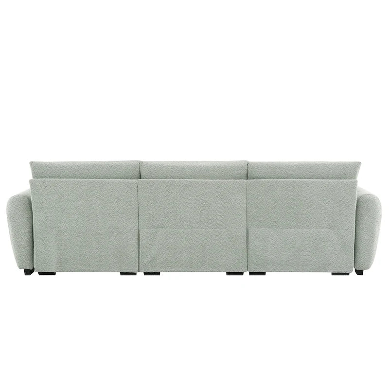 Canapé d'angle en tissu bouclé avec pouf mobile