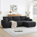 Canapé d'angle en tissu bouclé avec pouf mobile