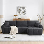 Canapé d'angle en tissu bouclé avec pouf mobile