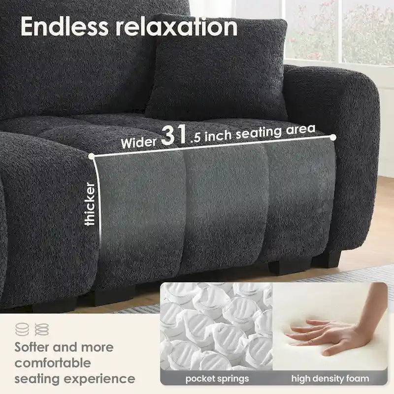 Canapé d'angle en tissu bouclé avec pouf mobile